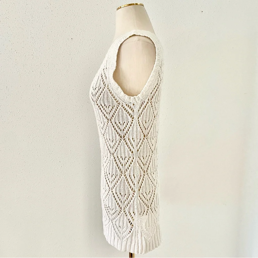 ANN TAYLOR LOFT Women's sz Medium Cream Crochet Knit Sleeveless Tunic Top Beach - Picture 4 of 6